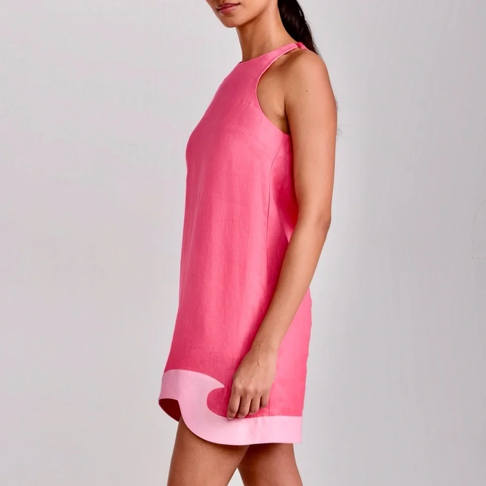 🌺🎉HP🎉🌺 NWT Staud Allori Mini Dress Coral Paradise/Pearl Pink - Picture 4 of 16